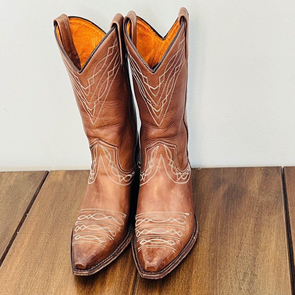 Frye Womens 5M Brown Leather Western Cowboy Boots Pointed Toe 77530 Spain - Picture 2 of 7
